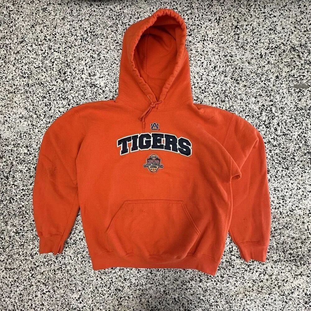 Gildan Aburn Tigers Hoodie Mens Medium Orange Pullover Embroidery Football NCAA